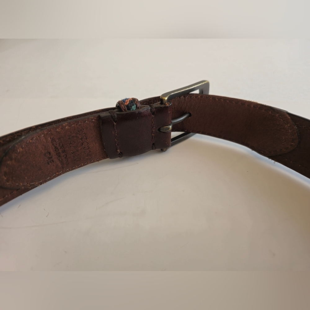Columbia Men's Brown Leather Belt Multi Color Cotton Woven  Fabric Size 44 - Picture 5 of 17